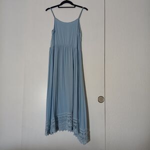 Coastal Chic Maxi Dress Women XS/S Light Blue Strapy Lace Dress Cottagecore Boho